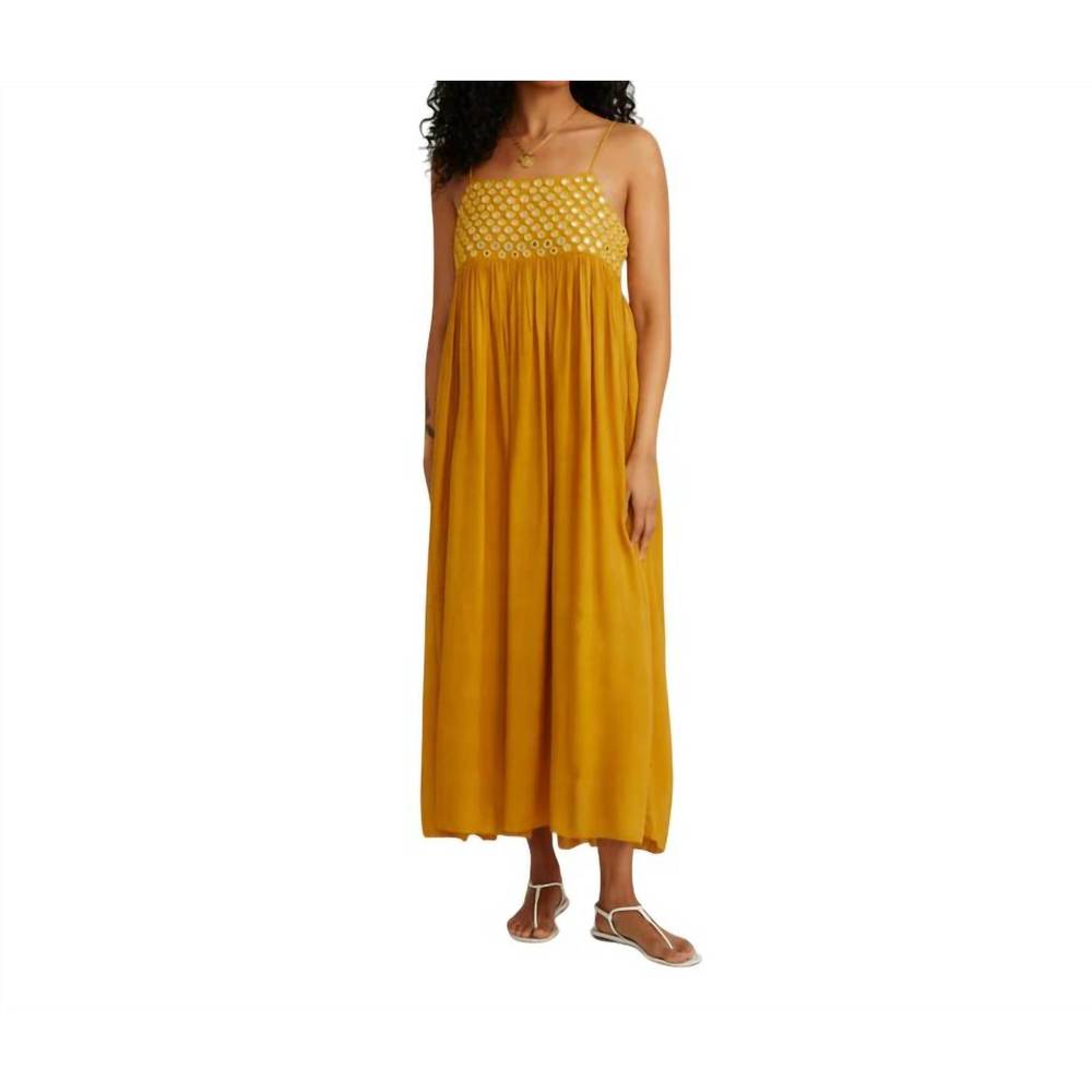 Chan Luu Mustard Yellow Maxi Dress with Embroidered Bodice
